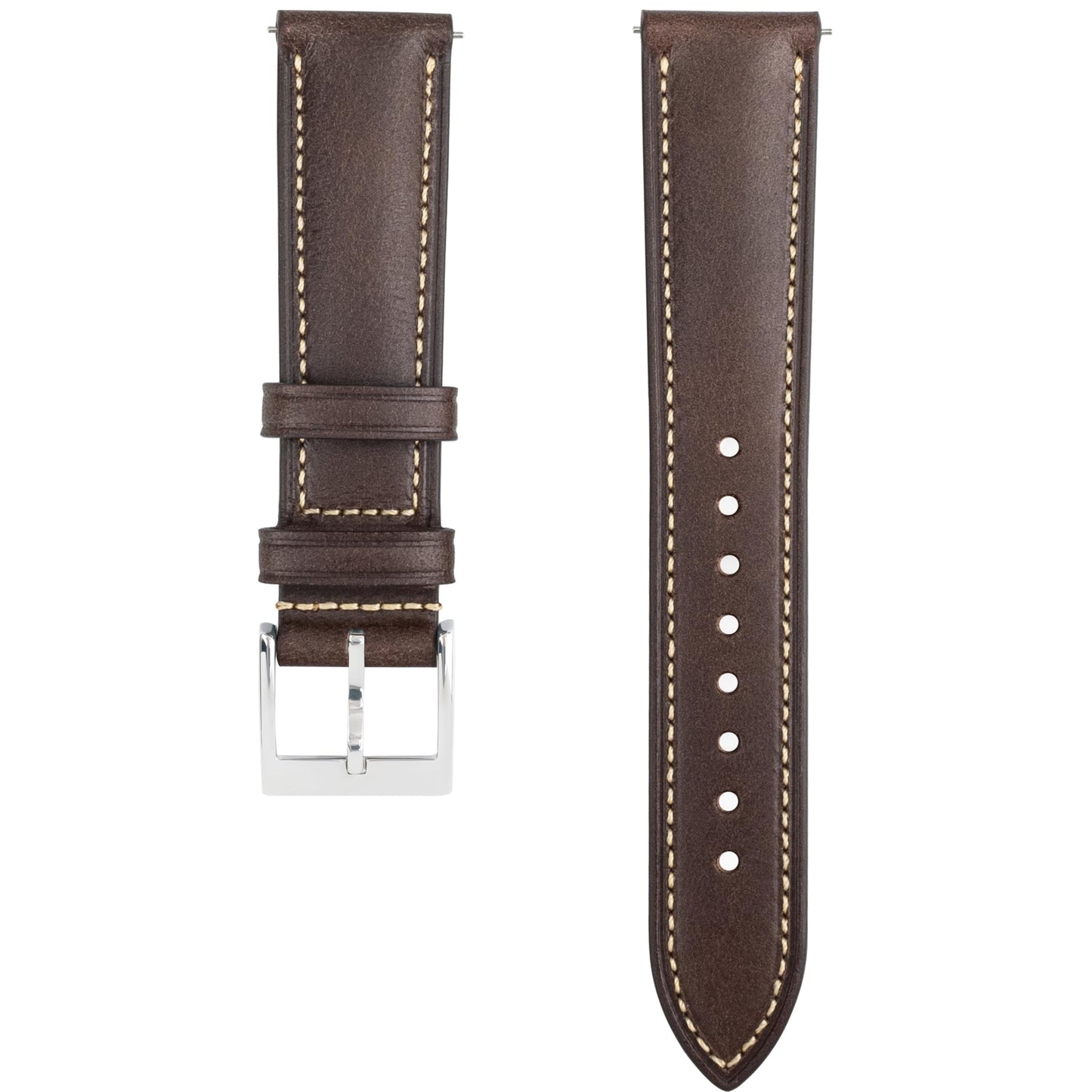 Gomvadr Vintage Genuine Top Grain Leather Watch Strap Quick Release, 18/19/20/21/22/24mm, Silver/Black Buckle, Universal Fit Unisex for Daily Wear (Black with Silver Buckle, 21mm)