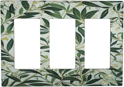 Sage Eucalyptus Leaves Foliage 3 Gang Rocker Triple Outlet Wall Plate Decorative Switchplate Cover Faceplate GFCI Light Switch Covers for Farmhouse Living Decor