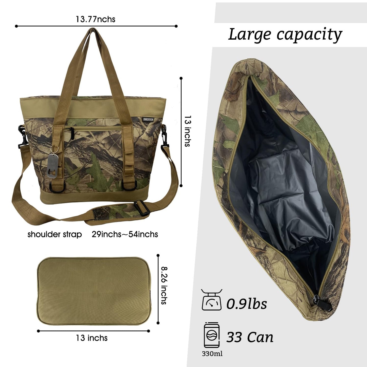 IBEIKER Insulated Cooler Bag, Large Insulated Bag, Reusable Shopping Bags, Leakproof Soft Cooler with BagsBottle Opener, Suitable for Supermarket Shopping, Travel,Beach,Family Picnic,Camping