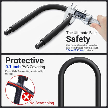 Sportneer Bike U Lock - Heavy Duty 18mm Shackle with 6ft Security Cable | Fits Road, Mountain & Electric Bikes, 9.85''x6.3''