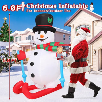 GOOSH 6 FT Christmas Inflatables Snowman Outdoor Decorations Blow Up Yard Ski Snow Man with Built-in LEDs for Xmas Party Garden Lawn Decor
