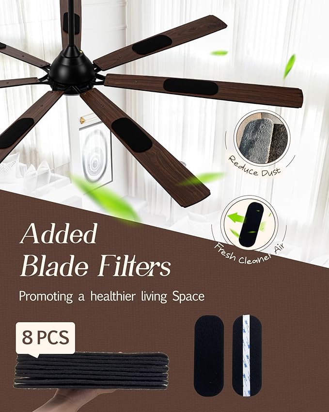 72" Large Smart Ceiling Fan with Light Remote Control via WiFi Alexa,6-Speeds Quiet DC Motor,Dimmable,Indoor Outdoor Black Ceiling Fan for Living Room,Patio,Dual Finish 7 Blades
