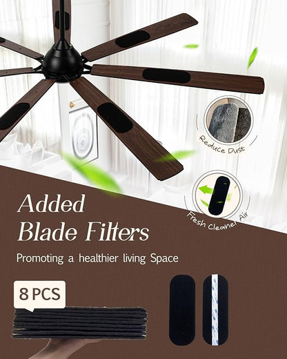 72" Large Smart Ceiling Fan with Light Remote Control via WiFi Alexa,6-Speeds Quiet DC Motor,Dimmable,Indoor Outdoor Black Ceiling Fan for Living Room,Patio,Dual Finish 7 Blades