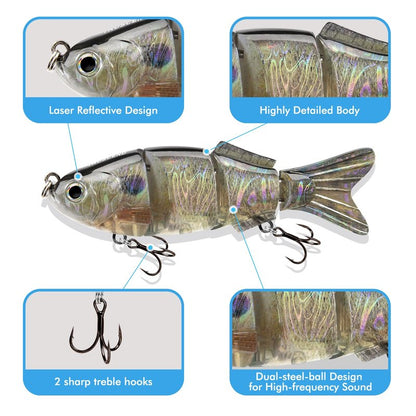 TRUSCEND Easy Catch SwimMax with BKK Hooks, Magic Noisy Wiggling and Vibrating Actions for More Bites, Lifelike Fishing Lures for Bass Trout Walleye Crappie, Strongest Dyneema Fiber Jointed Swimbaits