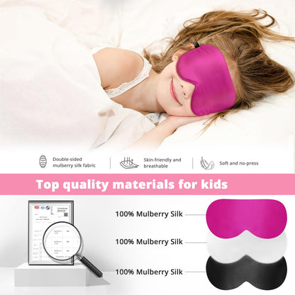 Kids Sleep Mask Eye Cover, 100% Real Natural Pure Silk Eye Mask with Adjustable Strap, Blindfold Kids Eye Mask for Sleeping, Eye Shade for Boys Girls and Adult, Pressure-Free Comfort (Black)
