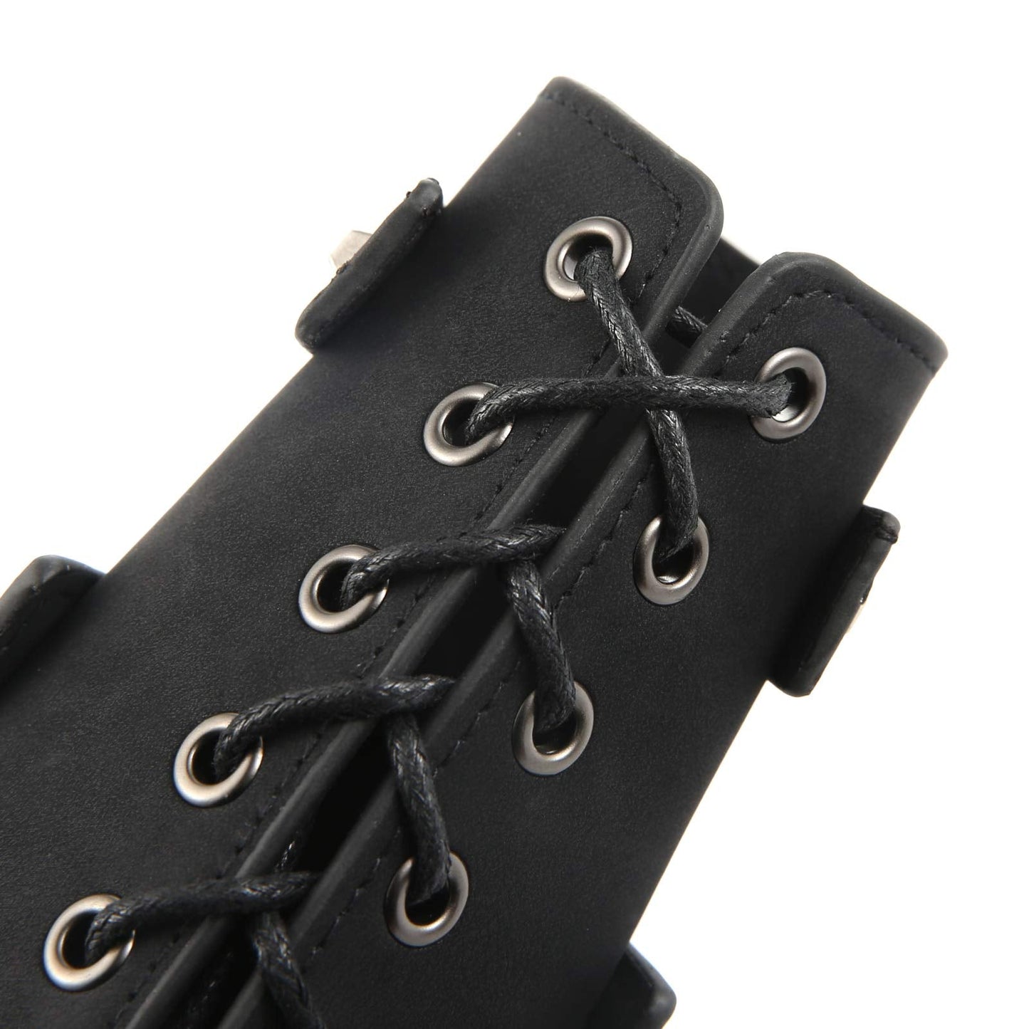 HZMAN Adults Faux Leather Arm Guards - Medieval Belt Buckle Bracers - One Size - Leather Armband Pair (Black)