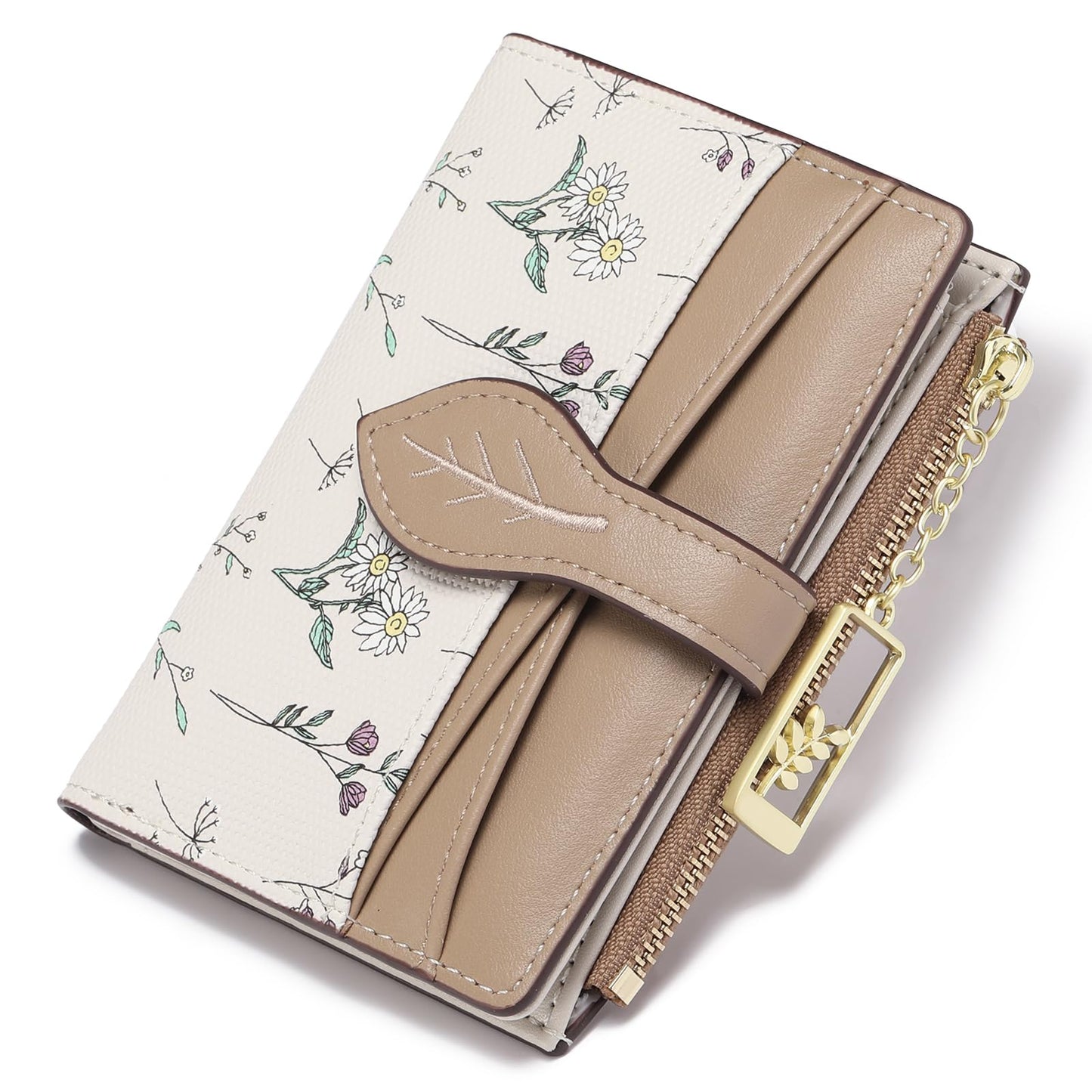 GAEKEAO Small Wallets for Women RFID Blocking Bifold Floral Vegan Leather Wallet Card Holder with Zipper Pocket ID Window