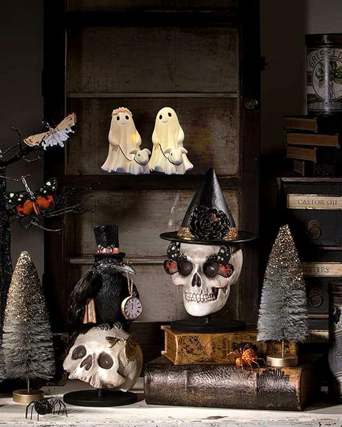 Display Statue Nightlight Ghost Walking Dog, Warm Lighted Indoor Figurine Lamps, Halloween Decors Spooky Dog Light, Cute Decorations for Party, Home, Bedroom, Shelf, Table Centerpiece (Girl)