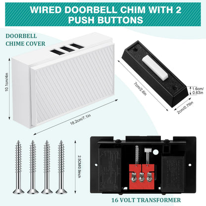Saillong Wired Doorbell Chime with 2 Lighted Push Buttons, 16V 10VA Two Sounds Front and Rear Hardwire Door Bell Kit for Home Wall Inside, Compatible with Most Brand Doorbells(Black, White, Yellow)
