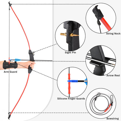 Toy Kids Bow and Arrow Set, 45" Youth Bow and Arrows Archery Set Adult, Teens 8-12 14-16 Year Olds Archery Long Bows with 1 Bow 9 Arrows 5 Target Face 1 Arm Guard 1 Quiver 1 Sight Pin 4 Target Pins