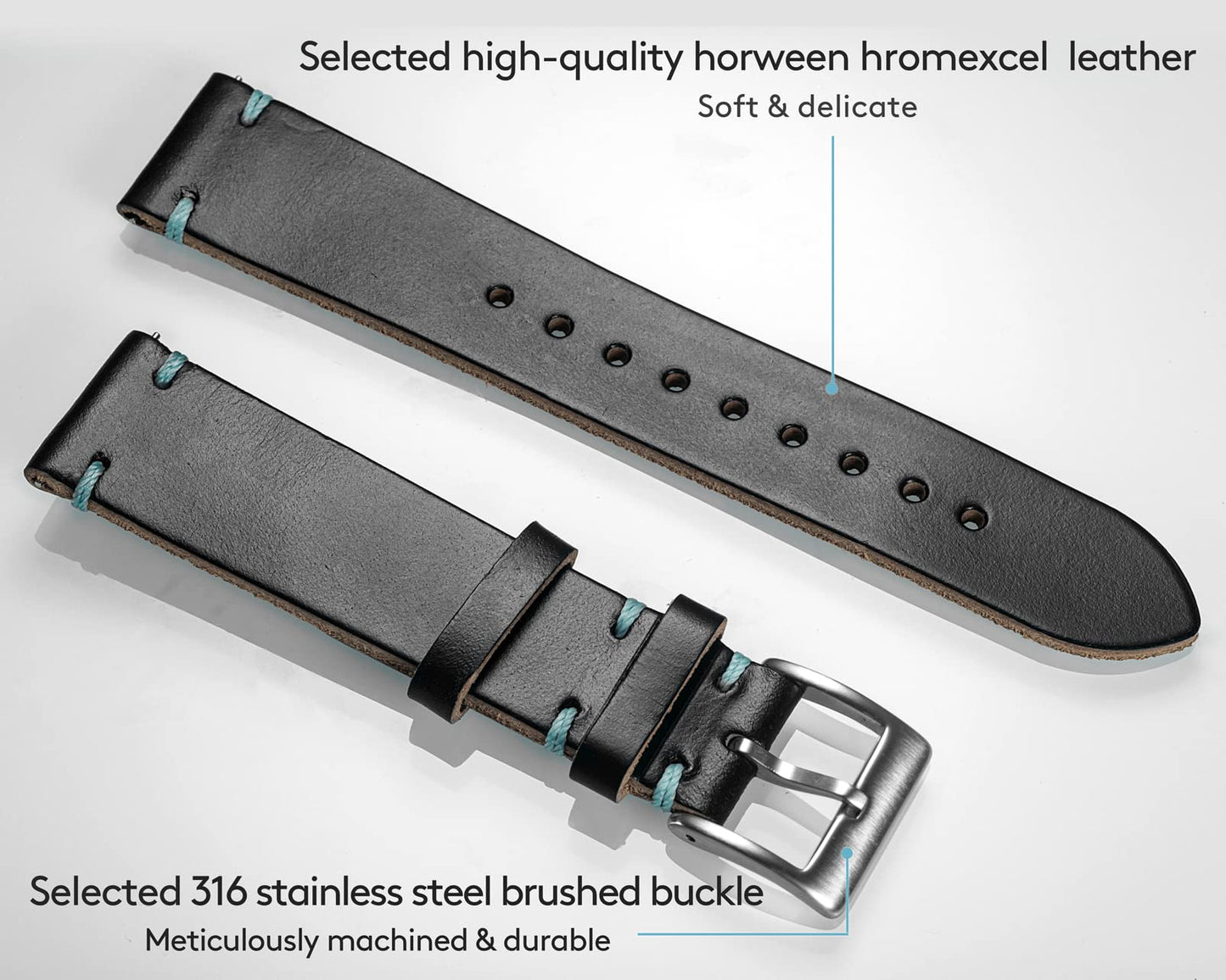 hemsut h 20mm Leather Watch Bands for Men, Thin Soft Horween Leather Watch Strap Quick Release Vintage Watch Wrap