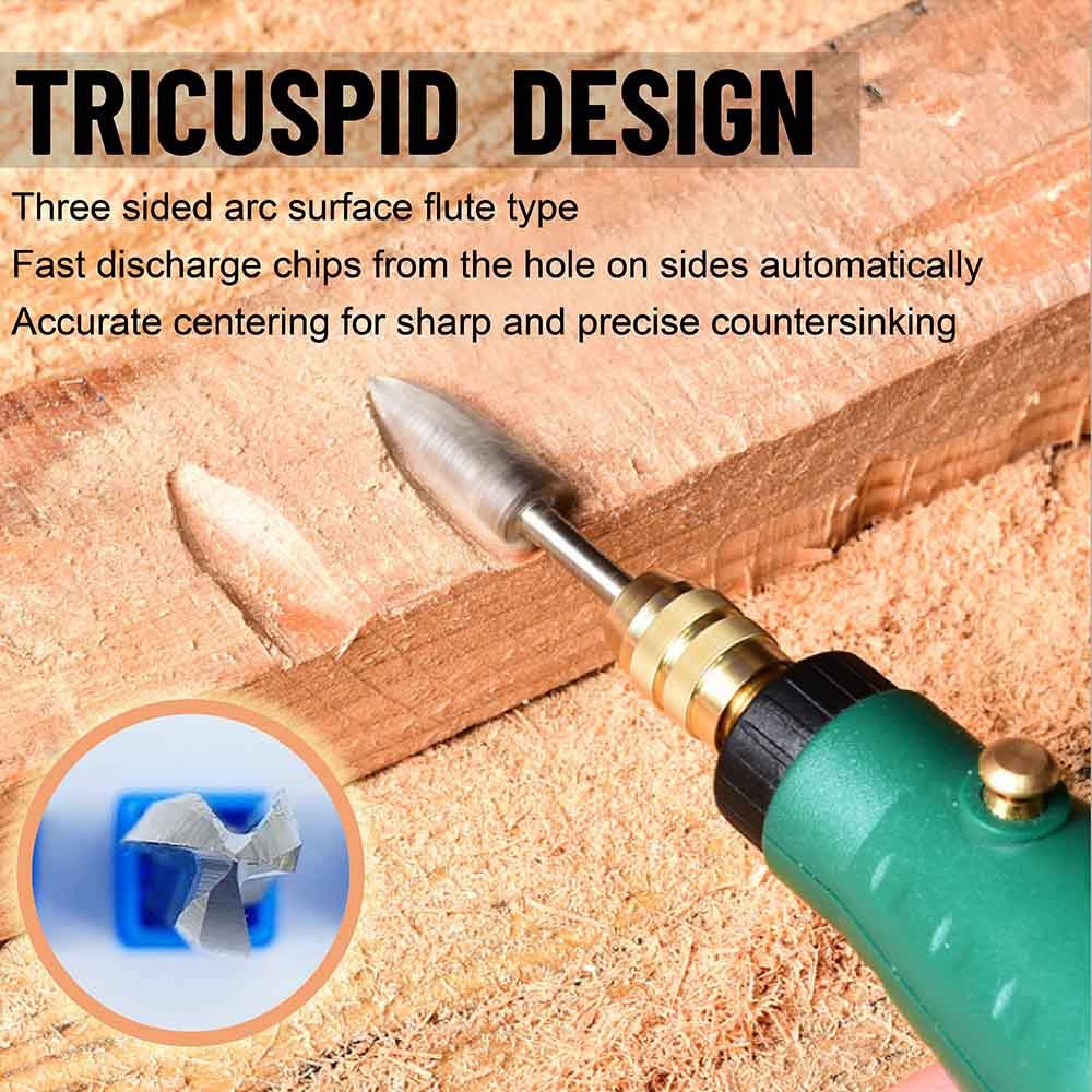 Wood Carving Tools, 5 PCS HSS Engraving Drill Bit Set Wood Crafts Grinding Woodworking Tool 1/8” Shank Universal Fitment for Rotary Tools