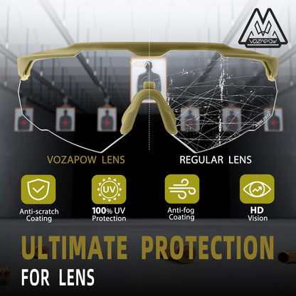 VOZAPOW Shooting Glasses Anti Fog with High Definition Lenses, ANSI Z87+ Certified Tactical Safety Glasses for Men Women
