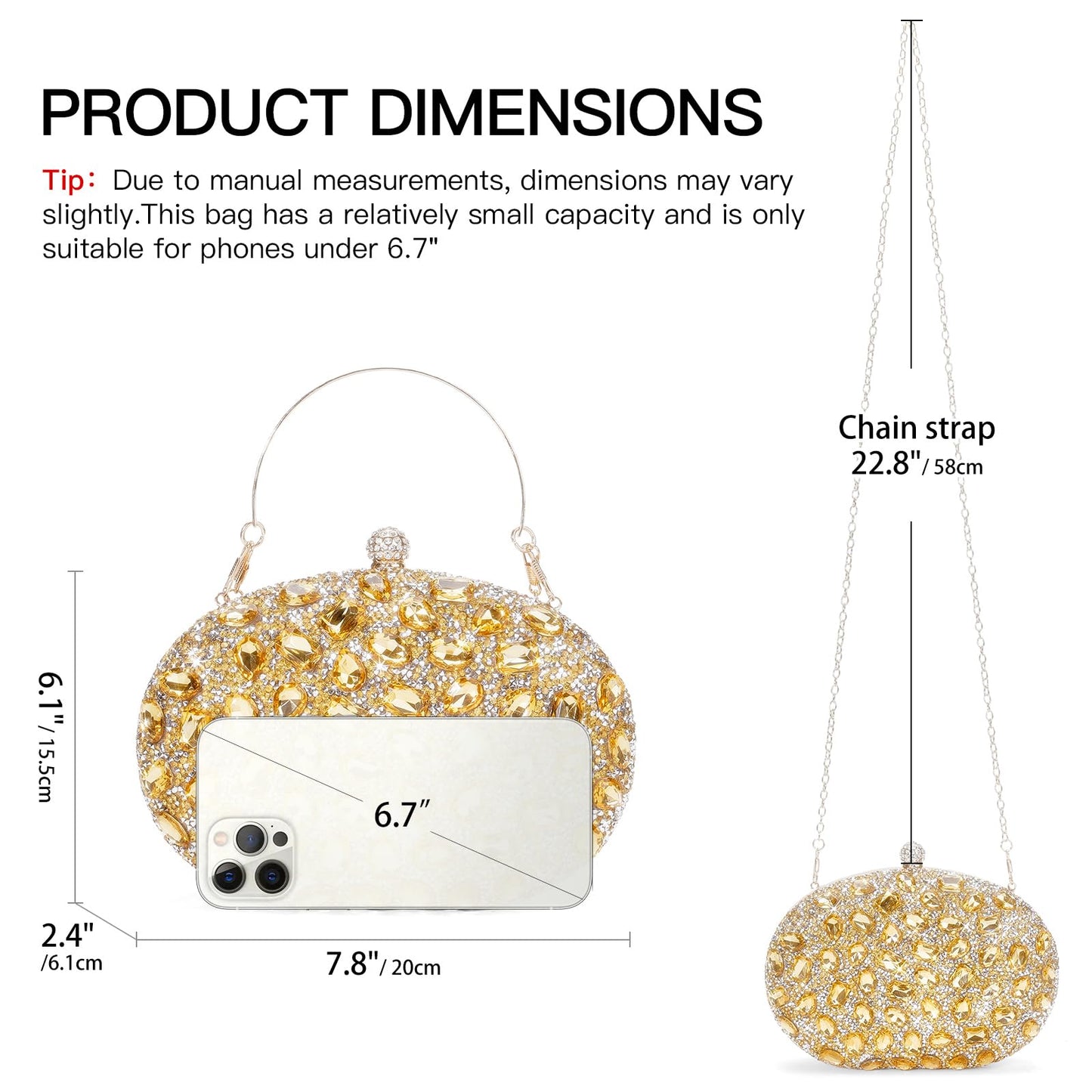 RNIEGA Rhinestone Clutch Purses for Women Large Capacity Evening Bag with Detachable Chain for Wedding, Prom, Parties