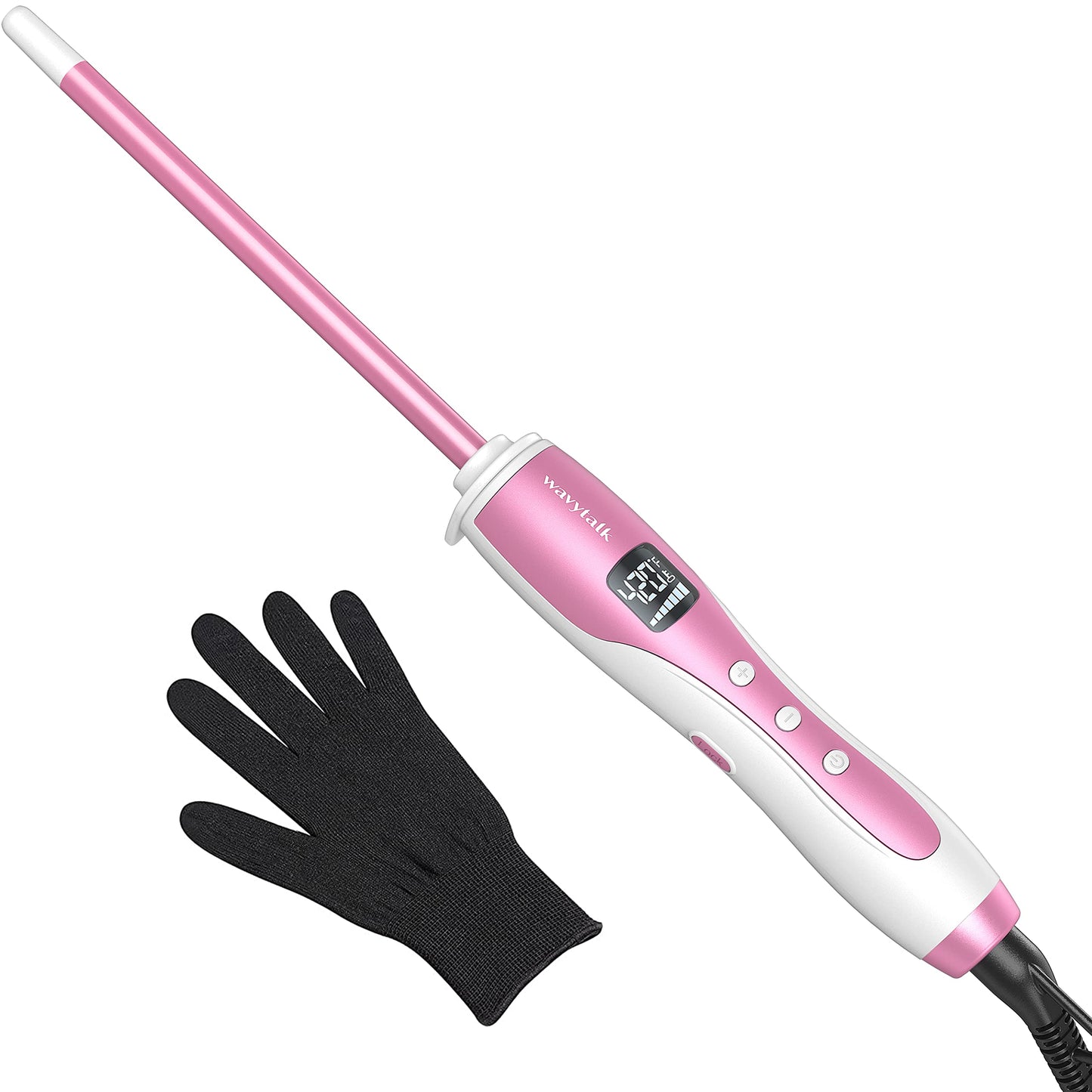 Wavytalk 3/8 Inch Small Curling Iron Wand for Short & Long Hair, Ceramic Barrel with Adjustable Temperature, Heat Resistant Glove Included (Rose Pink)