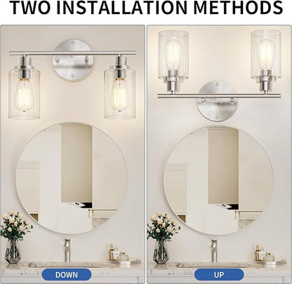 GORDNWE Bathroom Vanity Light Fixtures, 2 Light Brushed Nickel Bathroom Light, Vanity Sconce with E26 Bulb Base, Modern Wall Lights for Mirror, Hallway, Farmhouse