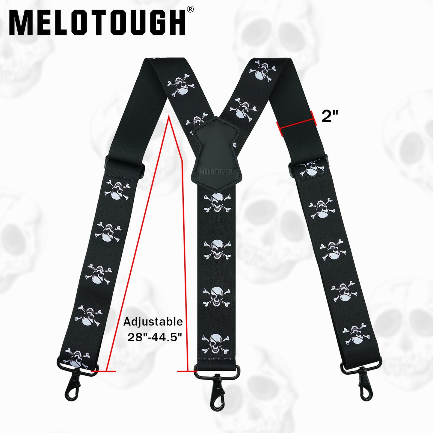 MELOTOUGH Suspender for Men 2 Inch Wide Y Back Adjustable Elastic Skull Suspenders with Swivel Hooks for Jeans