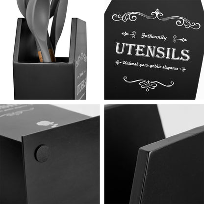 Gothvanity Gothic Coffin Utensil Holder - Large Stable Spooky Dark Aesthetic Kitchen Organizer, Wooden Black Kitchen Decor 12.5X8X5 Inches