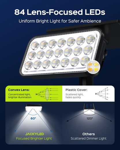 JACKYLED Solar Lights Outdoor Waterproof, 84 LED 5 Lighting Modes Solar Spotlights, 360 Adjustable Head & Panel, Solar Powered Garden Yard Spot Lights for Outside Landscape Lighting, 8 Pack