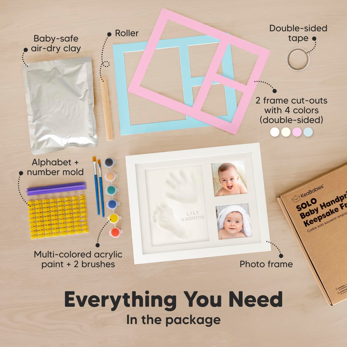 Baby Hand and Footprint Kit - Quick Dry Clay Baby Footprint Kit, Newborn Keepsake, Nursery Picture Frame for Boys, Girls, Personalized Gifts for Shower & Registry, New Mom Gift (Alpine White)