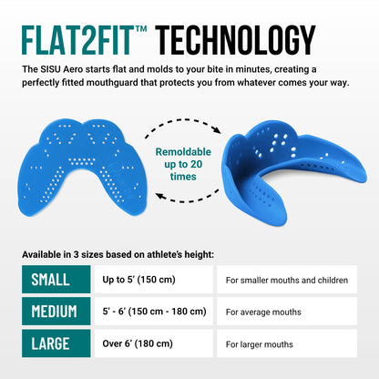 SISU Aero Medium Mouthguard, Electric Blue - 30% Stronger Protection for Lacrosse, Football, Hockey, Roller Derby, Team Sports - Remoldable Up to 20 Times - Ultra Slim - Works for Braces - Non Toxic