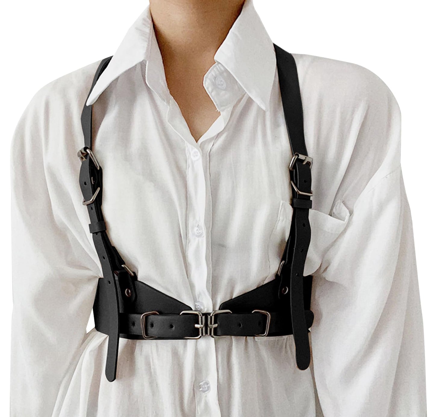 Happy Cherry Harness Belt for Women Punk Belt PU Leather Fashion Accessories for Dress Blouses