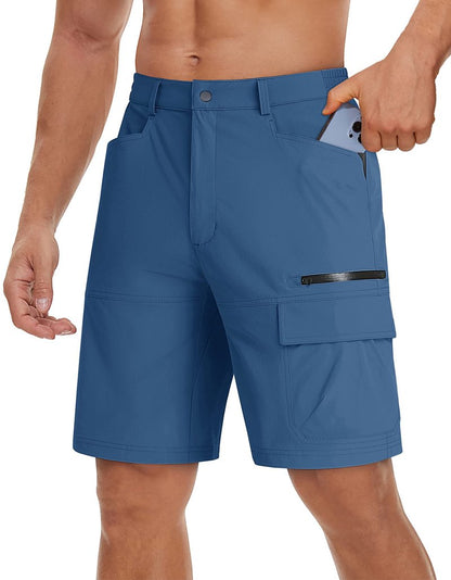TACVASEN Mens Hiking Cargo Shorts Lightweight Quick Dry Summer Casual Dress Shorts with Zipper Pockets Golf Hiking Work Blue Grey 30