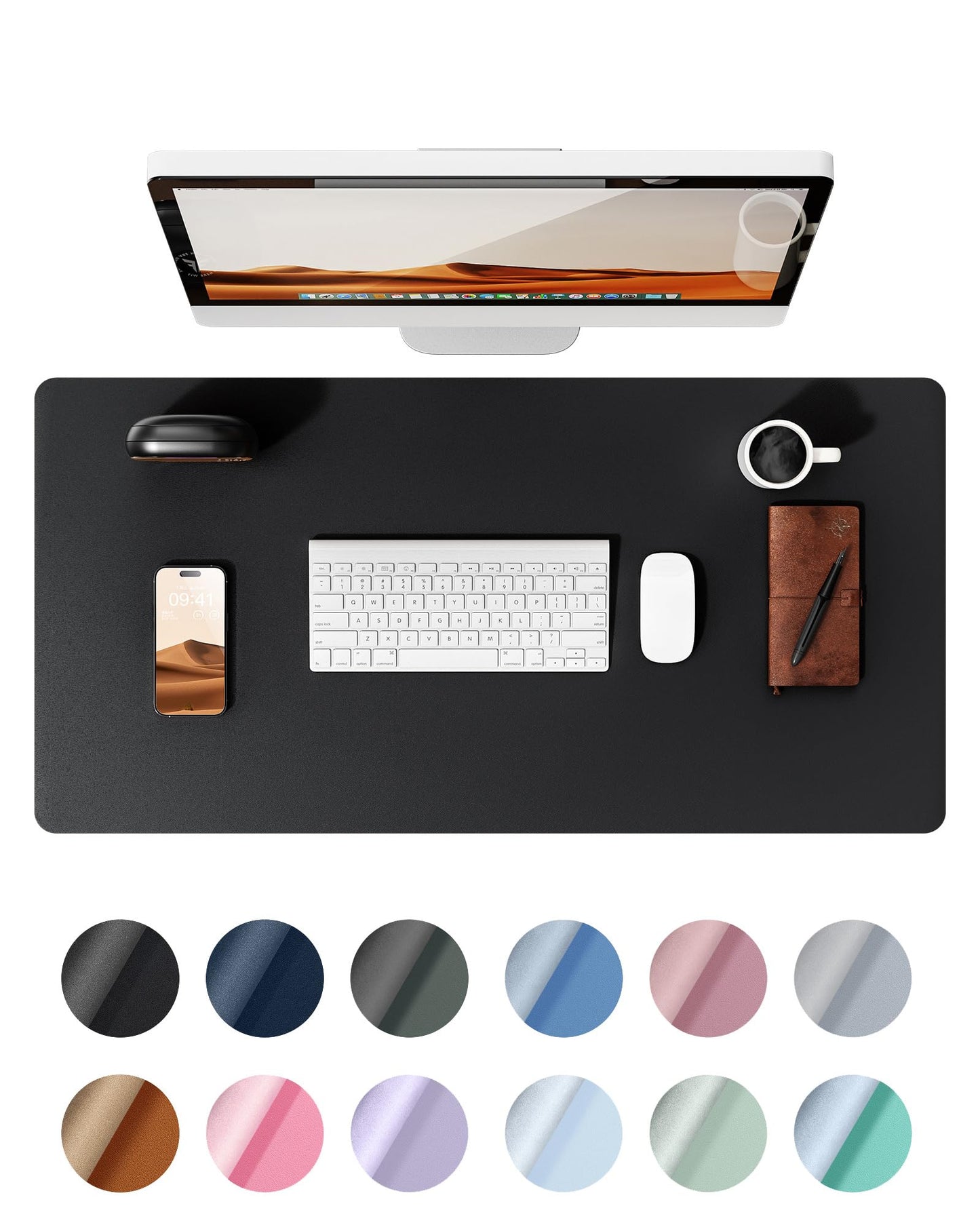 YSAGi Leather Desk Pad Protector, Office Desk Mat, Large Mouse Pad, Non-Slip PU Leather Desk Blotter, Laptop Desk Pad, Waterproof Desk Writing Pad for Office and Home (Black, 23.6" x 13.8")