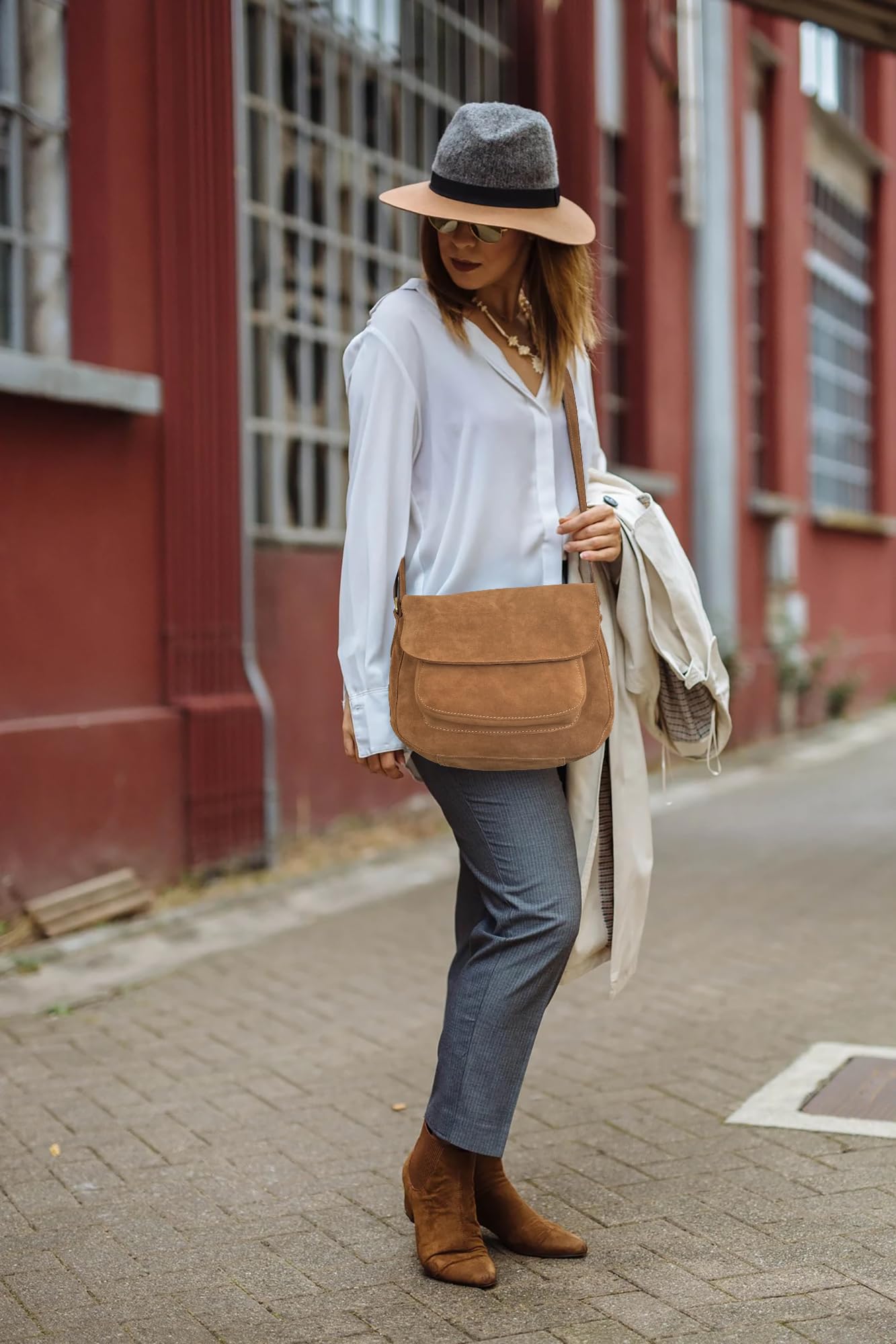 Leather Shoulder Bag for Women - Leather Vintage Crossbody Saddle Bag Purse - Boho Sling Bag Travel Satchel for Ladies