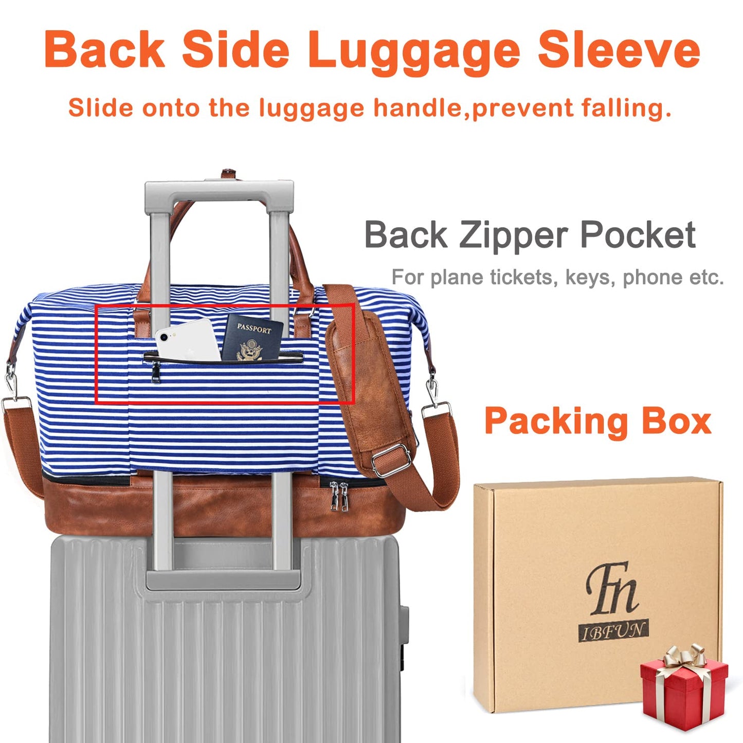 IBFUN Weekender Bags for Women - 21" Travel Duffle with Shoe Compartment - Carry On Overnight Duffel for Weekend Travel & Business Trips, 3PCS