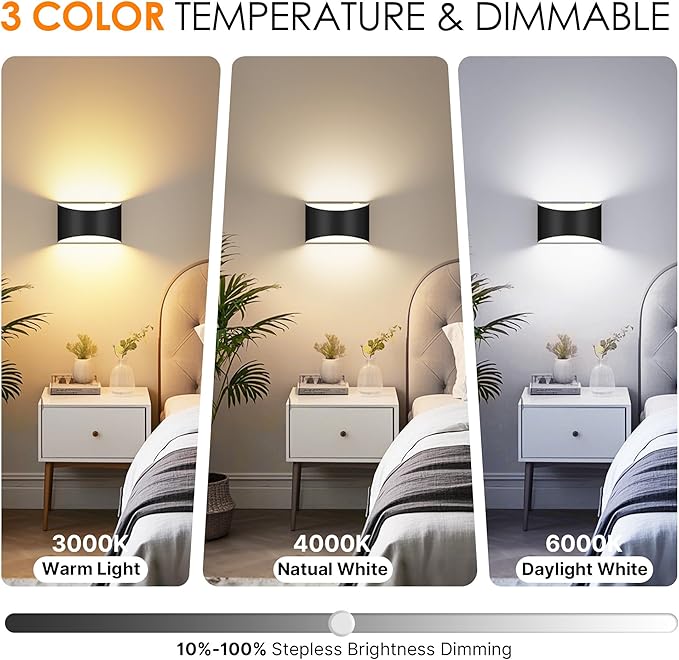 FOLKSMATE Battery Operated Wall Sconces Set of 2, 8000mAh Rechargeable Wireless Remote & Touch Control Wall Lamps, 3 Color Temperatures, Timer Cordless Dimmable Light for Bedroom, Living Room, Hallway