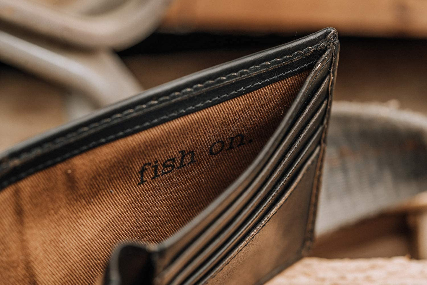 House of Jack Co. Bass Fish Double ID Bifold Wallet for Men, Full Grain Leather Bifold Wallet, 2 ID Windows, 10 Card Slots, Fishing Wallet, Black