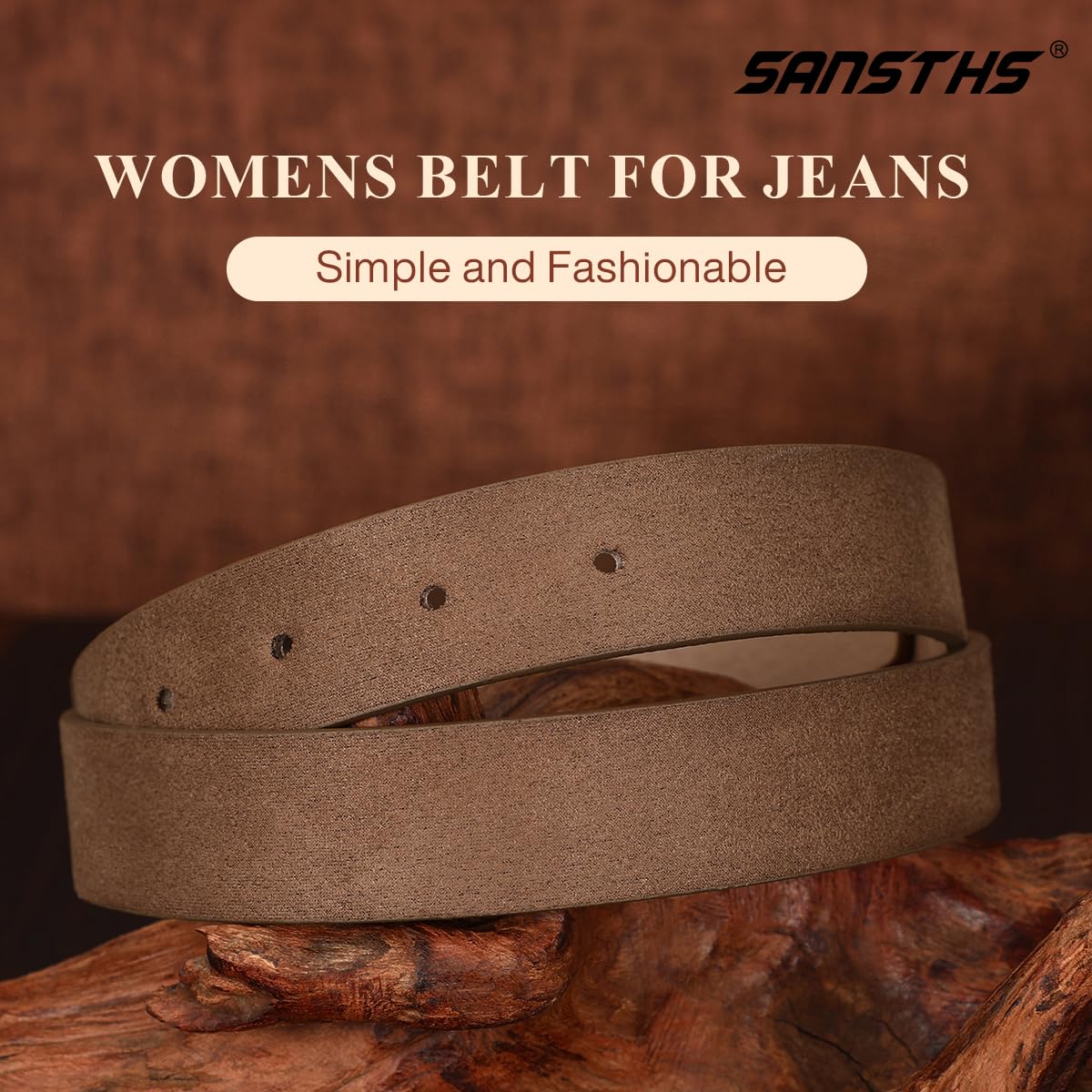 SANSTHS Womens Belt for Jeans Pants Dresses with Alloy Buckle, Floral Print Belt for Women with Unique Print Design, Dark Brown S