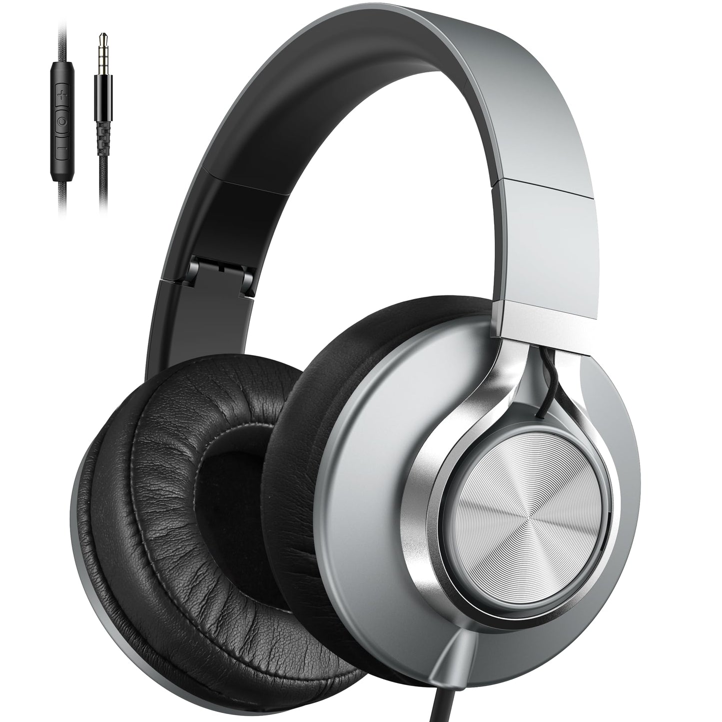 AILIHEN C90 Wired Headphones with Microphone Volume Control, Noise Reduction Foldable Comfortable Over Ear Headphones Wired Durable Nylon 3.5mm Jacket for Tablet/Chromebook/Computer/Adult/Teens(Grey)