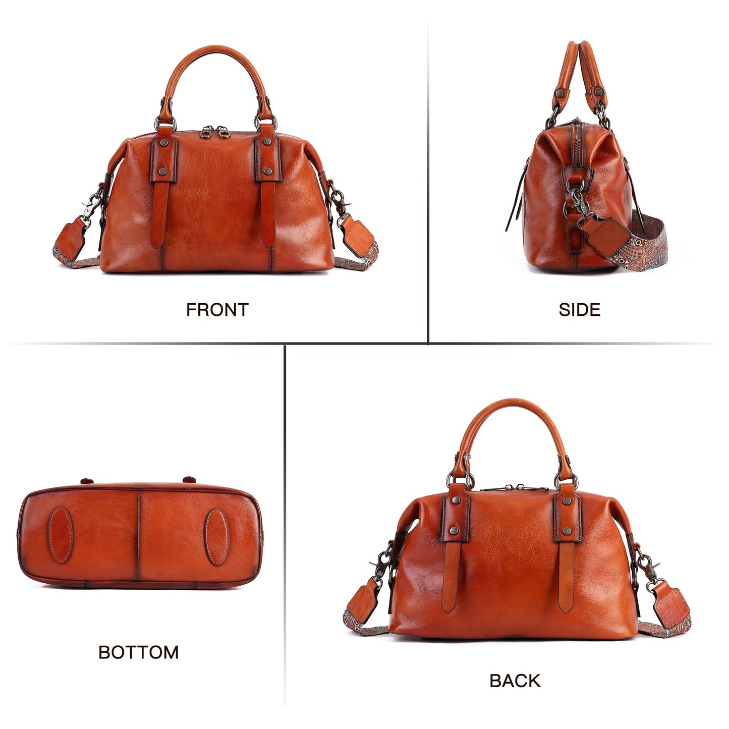Genuine Leather Women's Handbags Travel Purses Top Handle Barrel Satchel Shoulder Hand Bags leather crossbody bags for Women Retro Tote Bag Brown