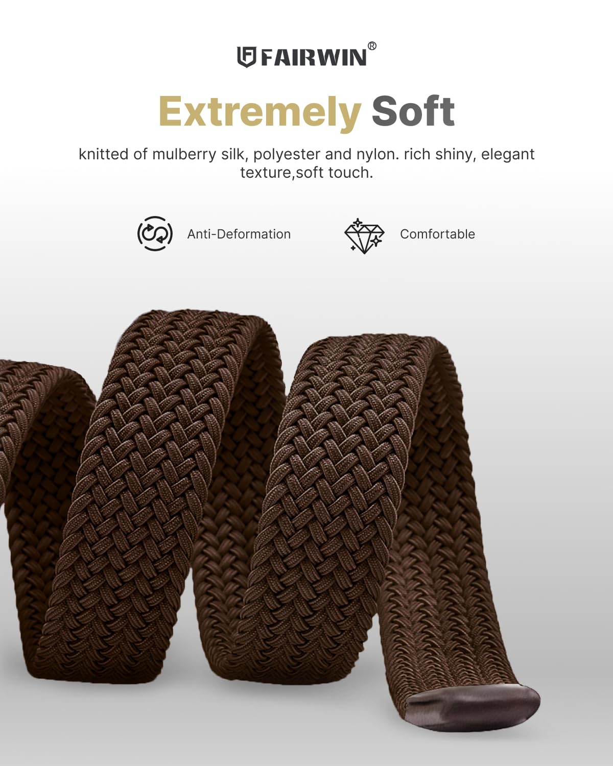FAIRWIN Mens And Womens Stretchy Belts for Jeans Braided Casual Golf Belt 1 3/8/'' Brown Belts for Men Stretch Nylon Mesh Belt