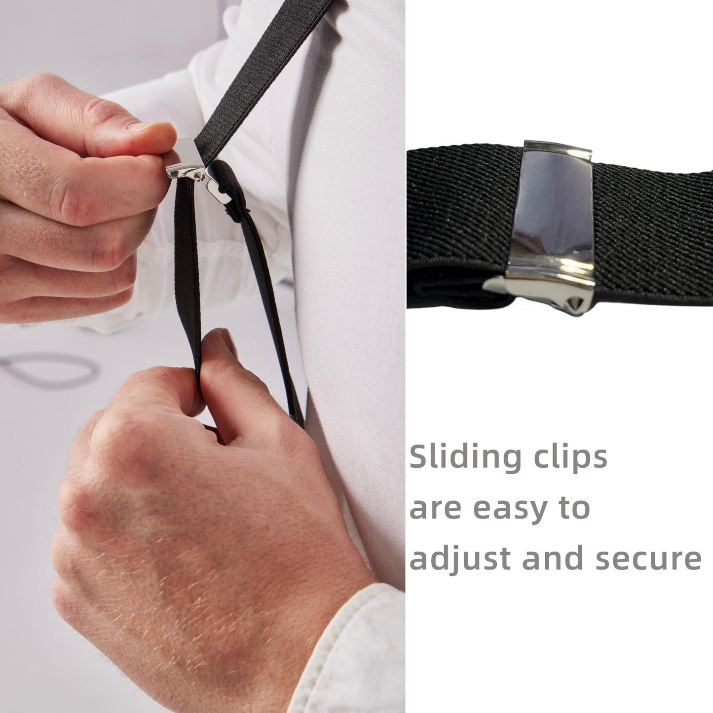 LazarsSpace 2 Clips Men's Suspenders X-Back Clip-On Elastic Braces for Formal and Casual Wear (Black)