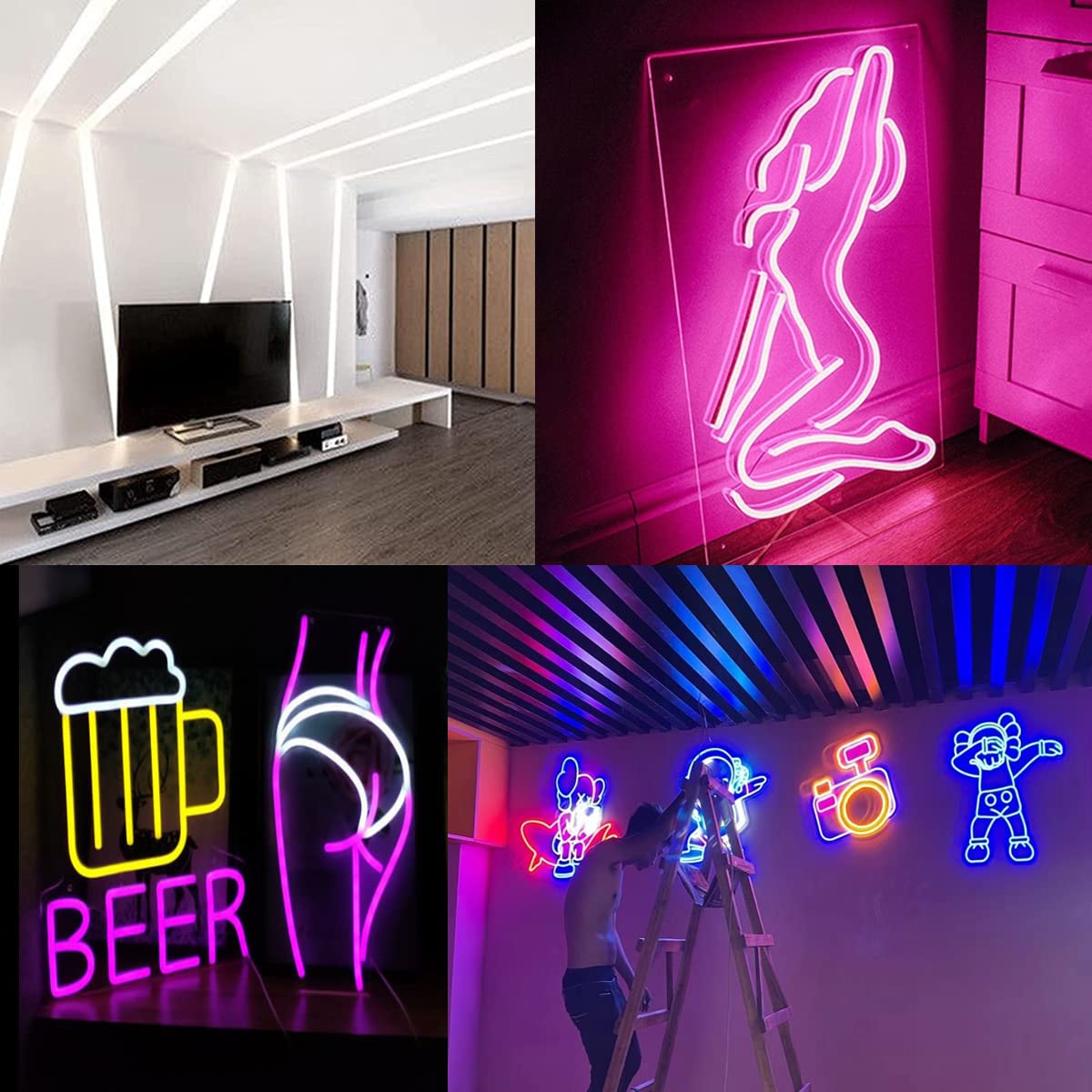 Maxlaxer Red Neon LED Strip Lights, 16.4ft 12V Waterproof Flexible Light for Indoor/Outdoor Decoration (Includes Power Adapter)
