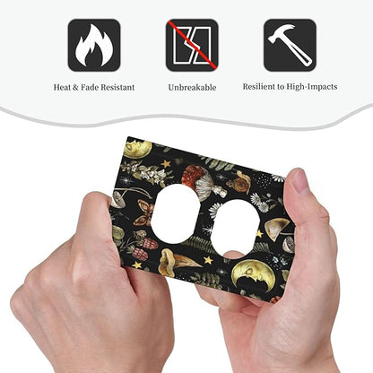 Nature Plant Botanical Daisy Mushroom Snails And Moon 1 Gang Duplex Receptacle Switch Wall Plate Decorative Switchplate Outlet Covers Electrical Plug Cover Faceplate for Home Decor