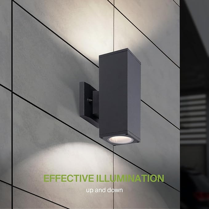 ASD 2 Light Square Dusk to Dawn Outdoor Wall Light Fixture | 120W E26 Socket 120V ETL Cylinder Up Down Lights | LED/CFL/Incandescent Bulb Exterior Wall Sconce | Front Door, Porch Patio | Black, 6 Pack
