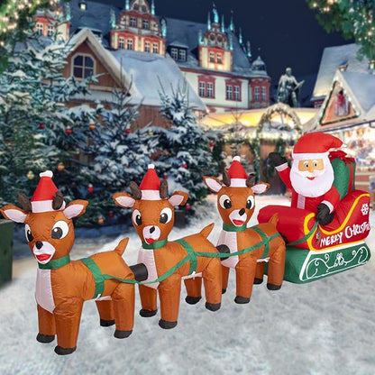 8FT Christmas Inflatables Outdoor Decoration Christmas Blow Up Yard Decorations Inflatable Santa Claus on Sleigh with Reindeers Outdoor Indoor Holiday Lawn Yard Decor