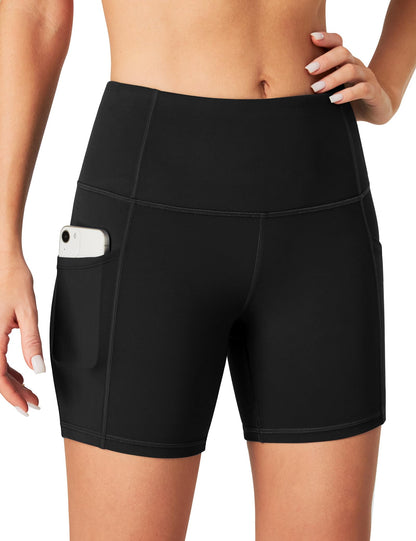 Heathyoga Biker Shorts Women Tummy Control 5" Workout Shorts Women with Pockets High Waisted Spandex Short for Gym Yoga