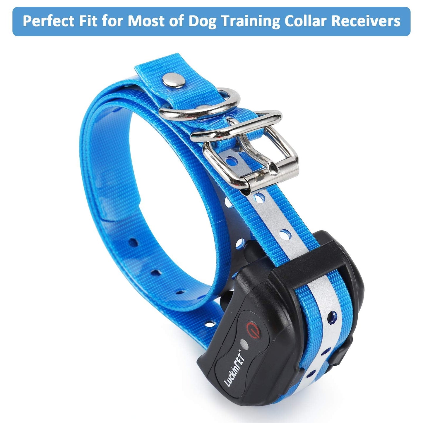 LuckinPET Replacement Collar Strap, Compatible with Petsafe,PATPET,Sportdog,Garmin,Dogtra,etc Most Training Collar/Fence Reciever, 3/4',Reflective,Adjustable,Metal Buckled,Waterproof (Blue)