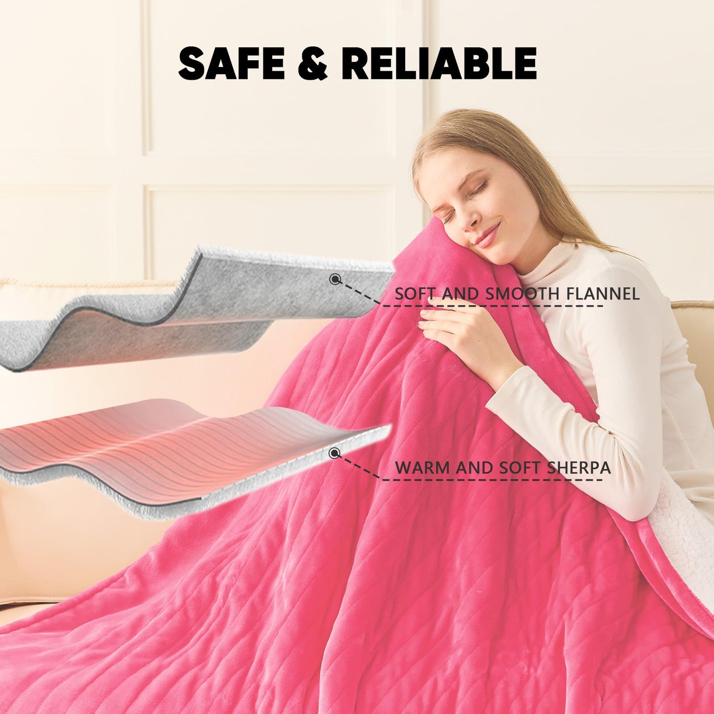 greenoak Heated Blanket Electric Full 72"X84", Heating Blanket with 10 Heat Levels 1/2/4/6/8 Hours Auto-Off, Fleece Soft Christmas Blanket,Birthday Gifts for Teen Girls Mom, Coral Pink