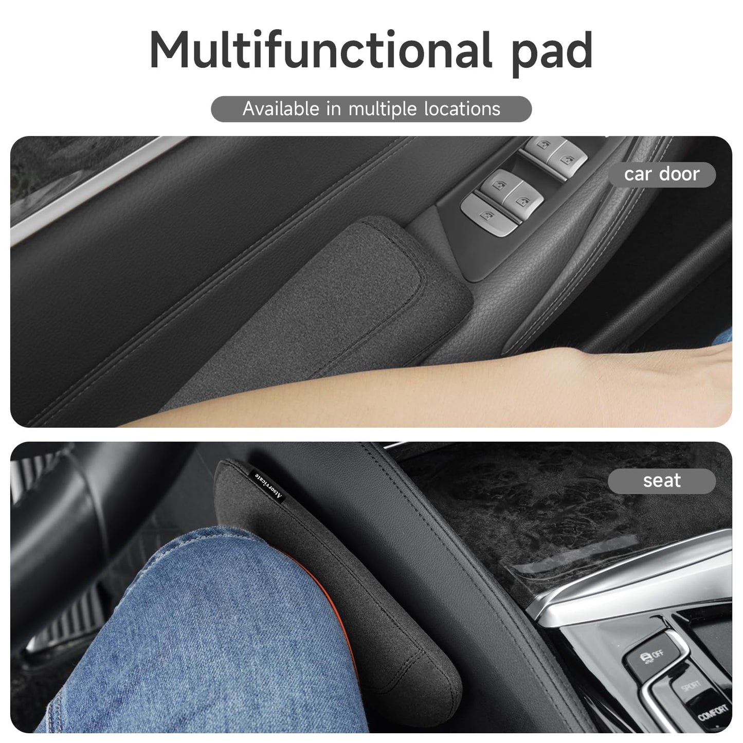 Car Elbow pad Memory Foam Rest pad Door armrest pad Center Console Knee arm pad Itlian Turn Fur Universal armrestarm pad car Knee Cushion pad Thigh Support Comfort Pillow (black line left)