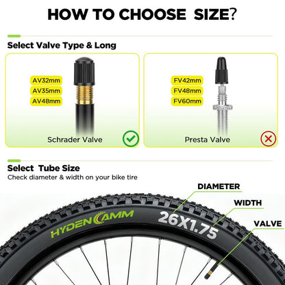 Hydencamm 2 Pack 26x1.75/2.125 Tire Tubes, 26x1.75 26x1.95 26x2.10 26x2.125 with 35mm Schrader Valve, Butyl 26x1.95 Bike Tube with 2PCS Levers, Compatible with MTB and Cruisers, City Bikes, Road Bikes