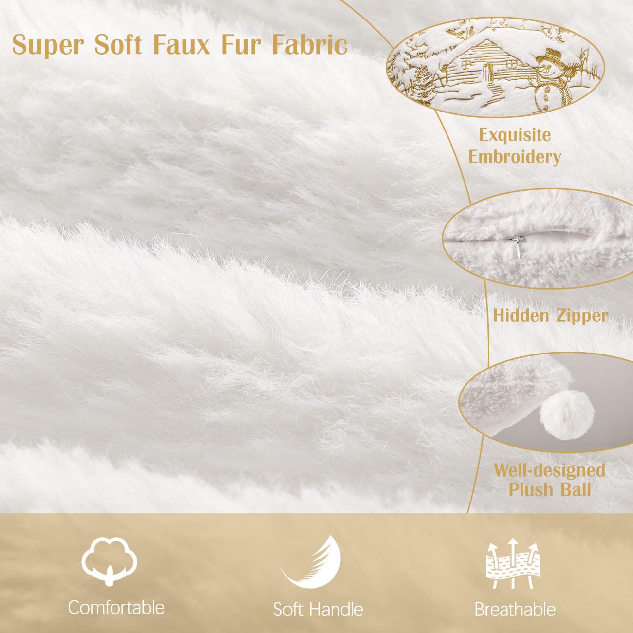 Lewondr Throw Pillow Cover, 18x18 Inch Set of 2 Soft Faux Fur Decorative Pillow Cover with Plush Ball Cute Embroidered Tree House Snowman Throw Pillow Case for Bed Home Decor Living Room, White
