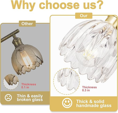 Vintage Bathroom Light Fixtures,4-Light Hardwired Vanity Lights Over Mirror,Gold Wall Sconces with Clear Tulip Glass Shade for Bathroom Living Room,E26 Socket(Bulbs Not Included)