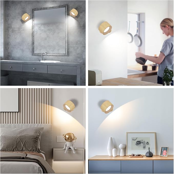 Battery Operated Wall Light, LED Wall Sconce with 3 Color Modes 3 Brightness Levels 360°Rotation Lighting Touch Control, Wall Mounted Lamp Cordless Wall Lamp for Bedroom Reading Bedside-1Pack