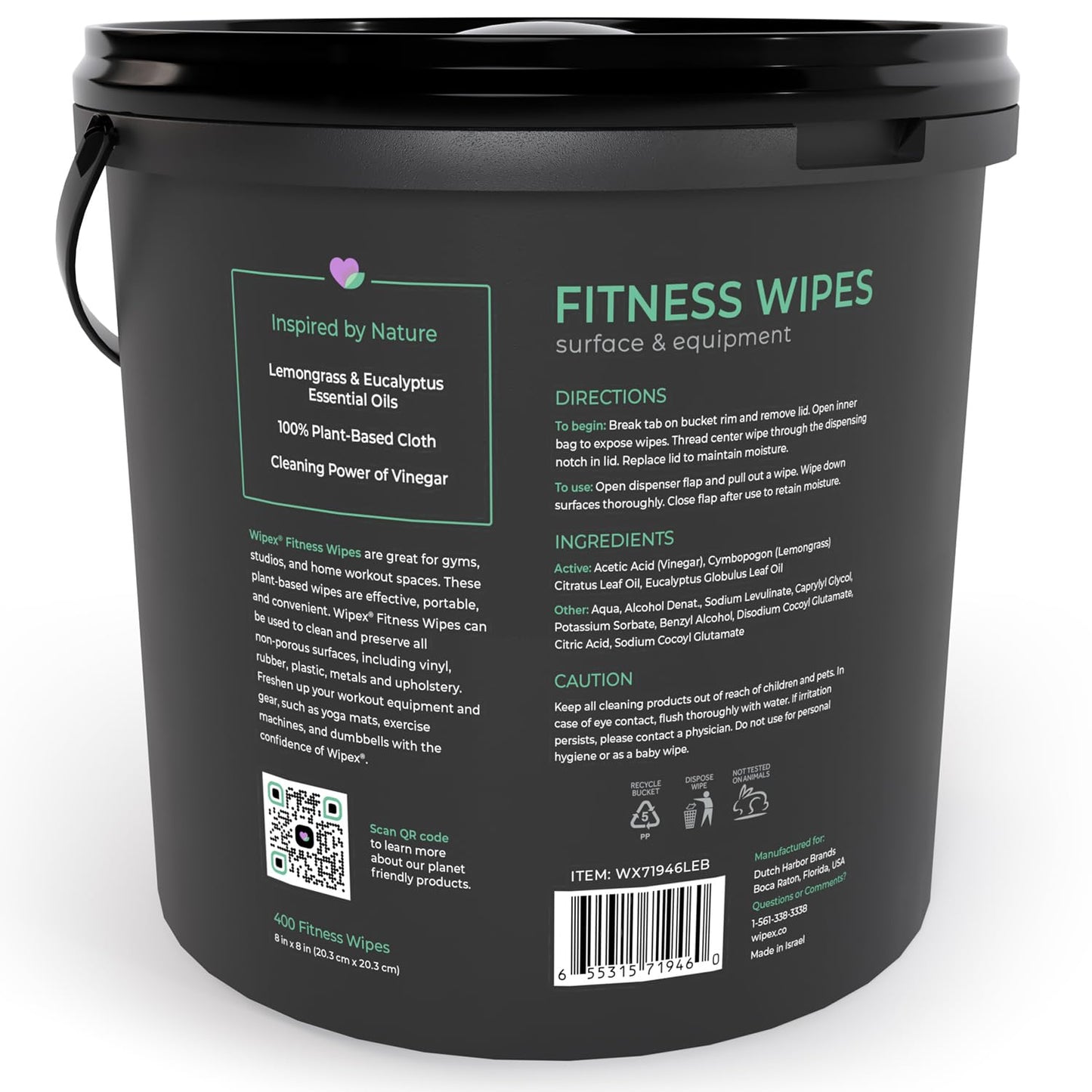 Wipex Yoga Mat Cleaner Wipes - Plant-Based Lemongrass, Eucalyptus & Vinegar Wipes for Gym & Fitness Equipment & All Purpose Gym Cleaning - Safe for Peloton Bikes & Treadmills - 400 Count